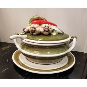 Capodimonte Garden Harvest Soup Tureen w Ladel & Lid& Plate Hand-Painted
